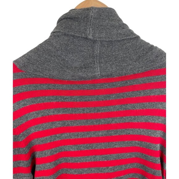 Rina Rossi Womens Size Medium Gray Red Striped Tunic Sweater Cowl Neck - Picture 5 of 8